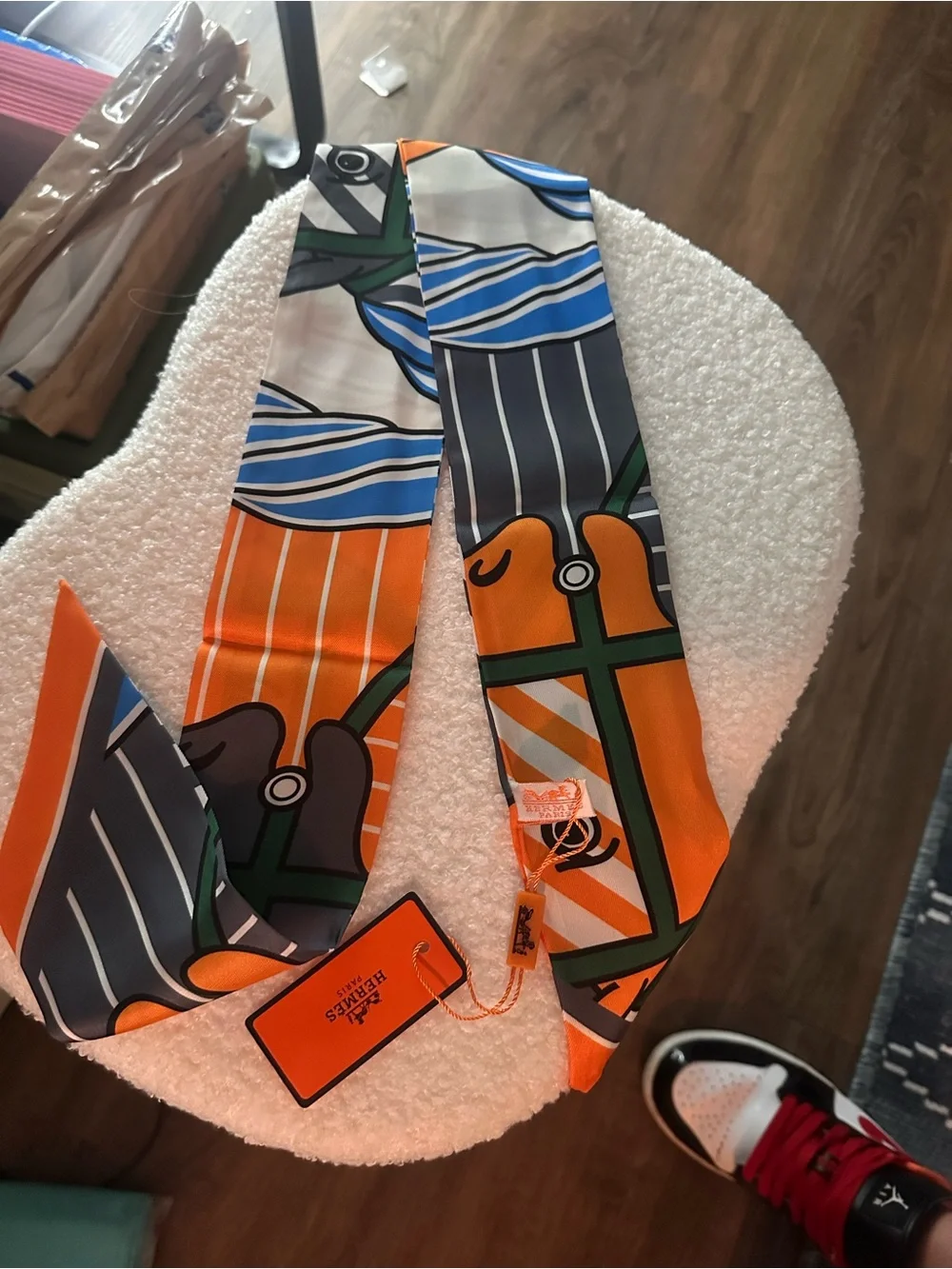 Unlisted Orange Green Blue Graphic Print Twilly Scarf